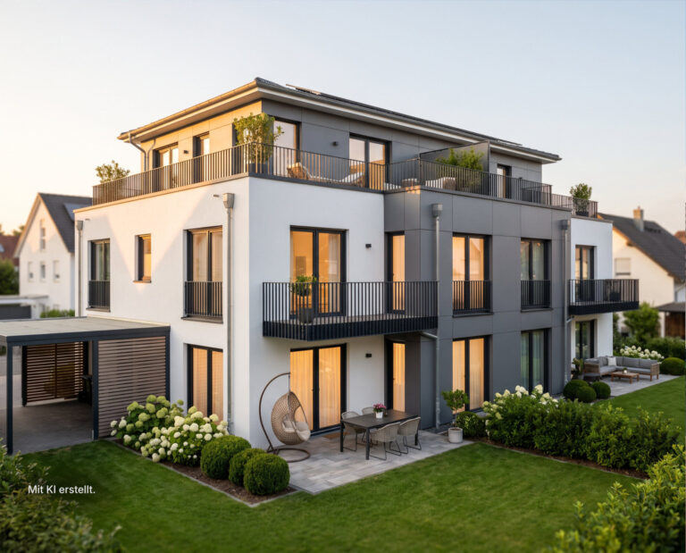 Modernes Einfamilienhaus von Gerhäuser Bau Franken - hochwertiger Massivbau mit Balkon, großzügigen Fenstern und eleganter Architektur in Mittelfranken.