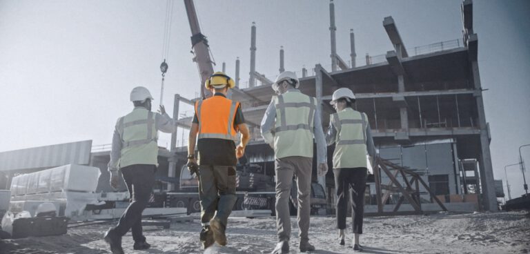 Gerhäuser Bau Baufirma aus Mittelfranken bei Massivbau Projekt auf Baustelle mit Arbeitern in Schutzausrüstung und modernem Baugerüst.